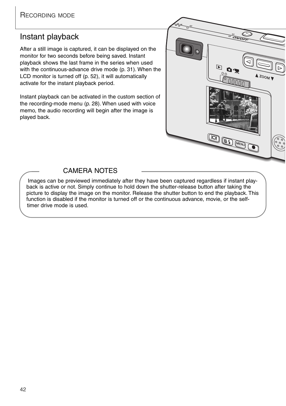 Instant playback | Konica Minolta DiMAGE Xi User Manual | Page 42 / 96