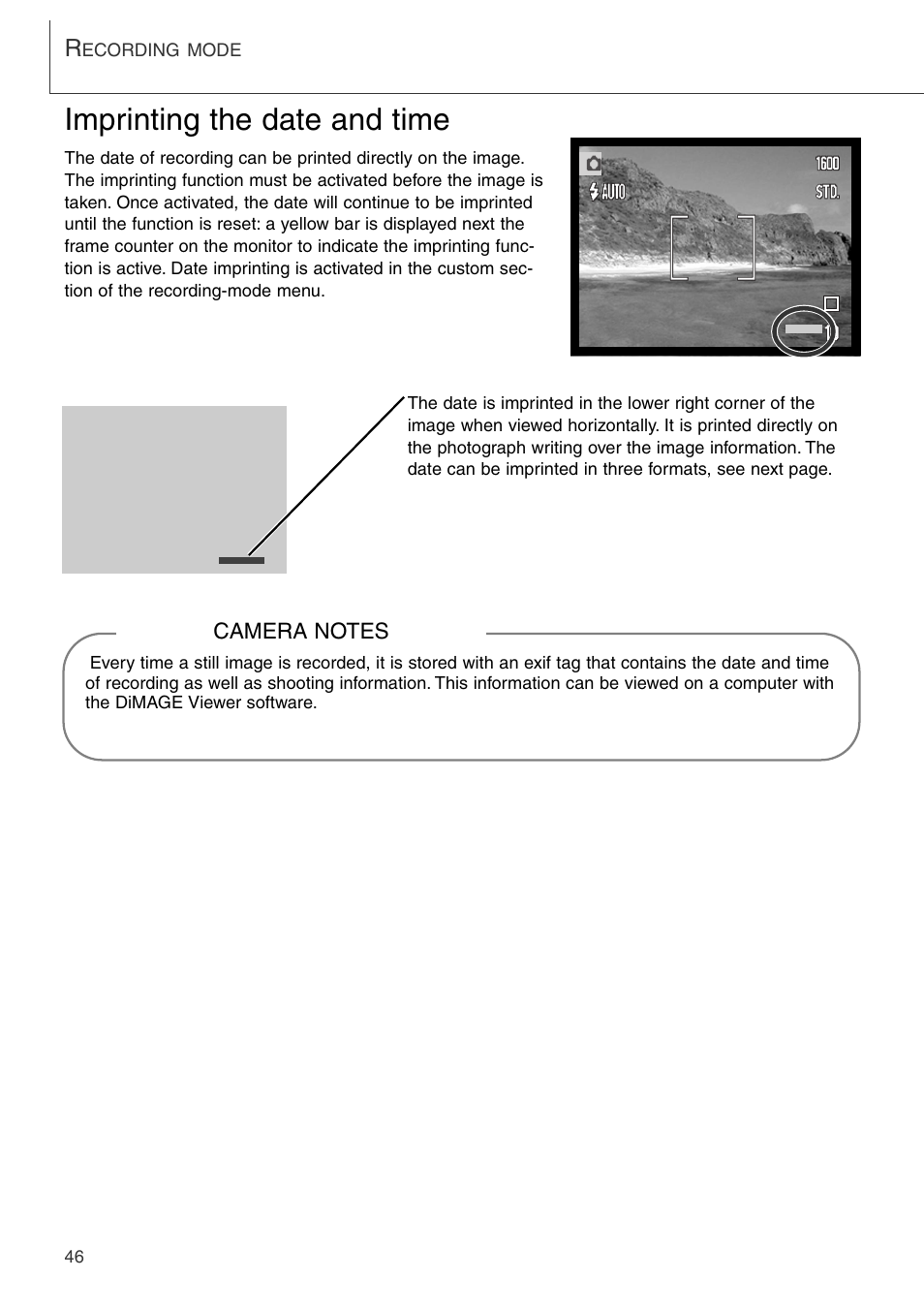 Imprinting the date and time | Konica Minolta DiMAGE Xi User Manual | Page 46 / 96