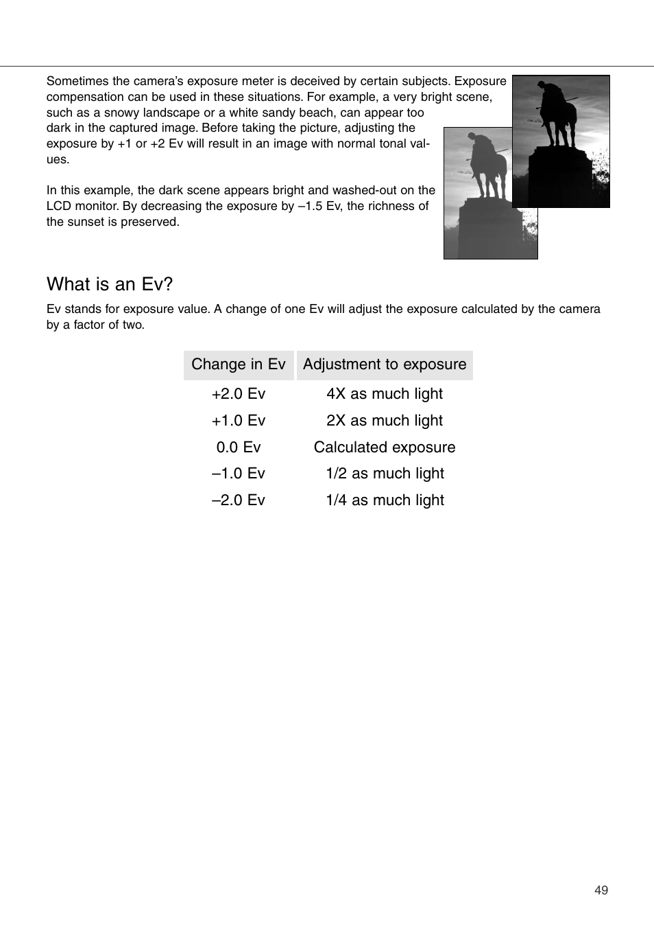 What is an ev | Konica Minolta DiMAGE Xi User Manual | Page 49 / 96