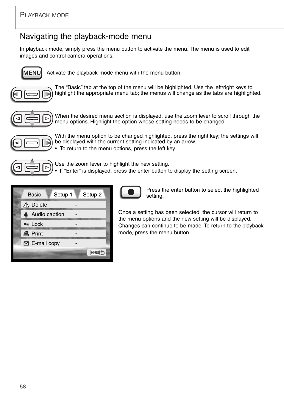 Navigating the playback-mode menu | Konica Minolta DiMAGE Xi User Manual | Page 58 / 96