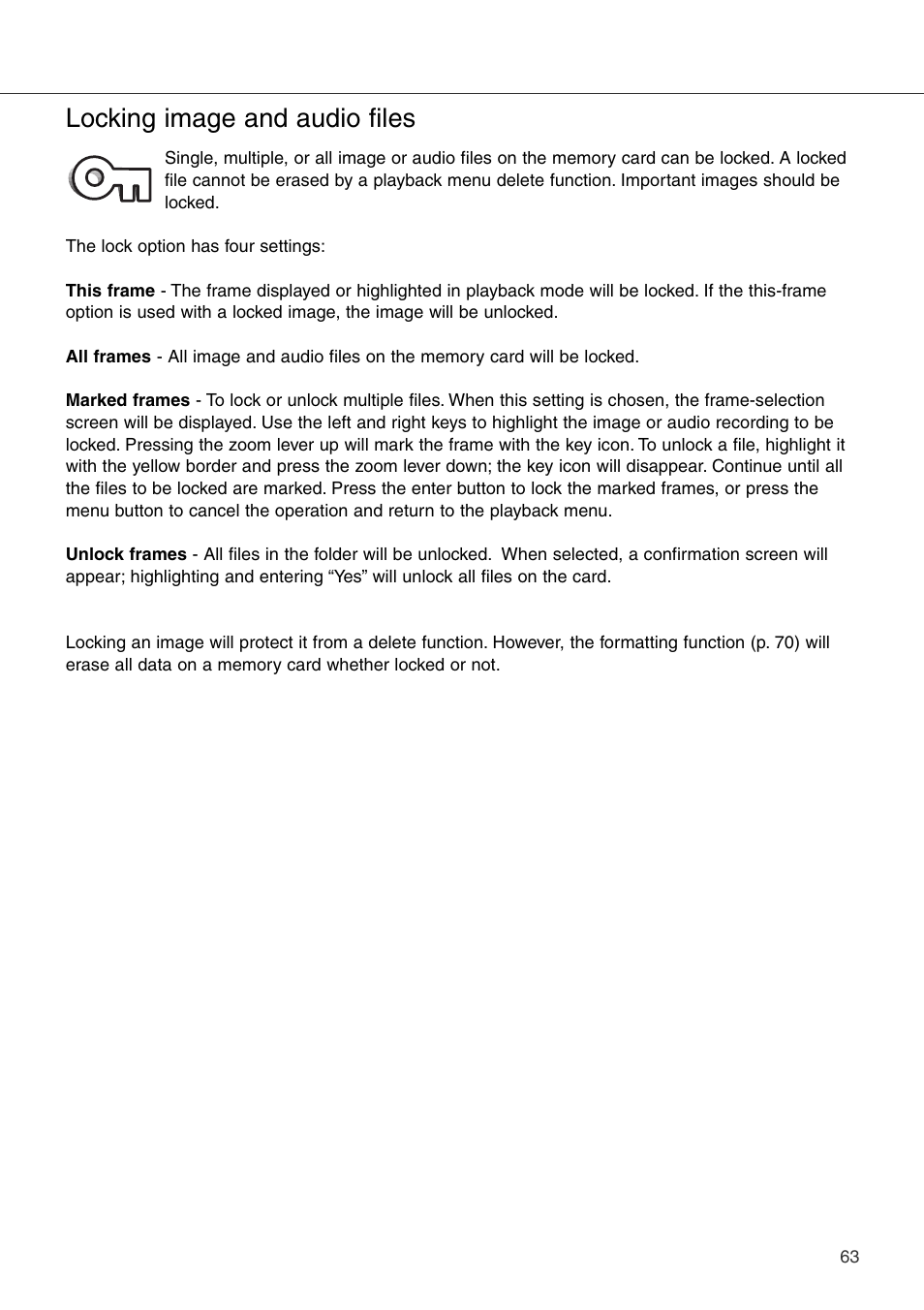 Locking image and audio files | Konica Minolta DiMAGE Xi User Manual | Page 63 / 96