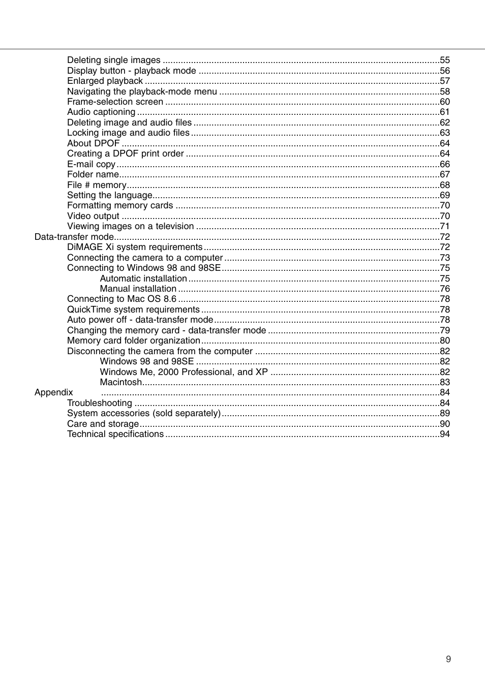 Konica Minolta DiMAGE Xi User Manual | Page 9 / 96