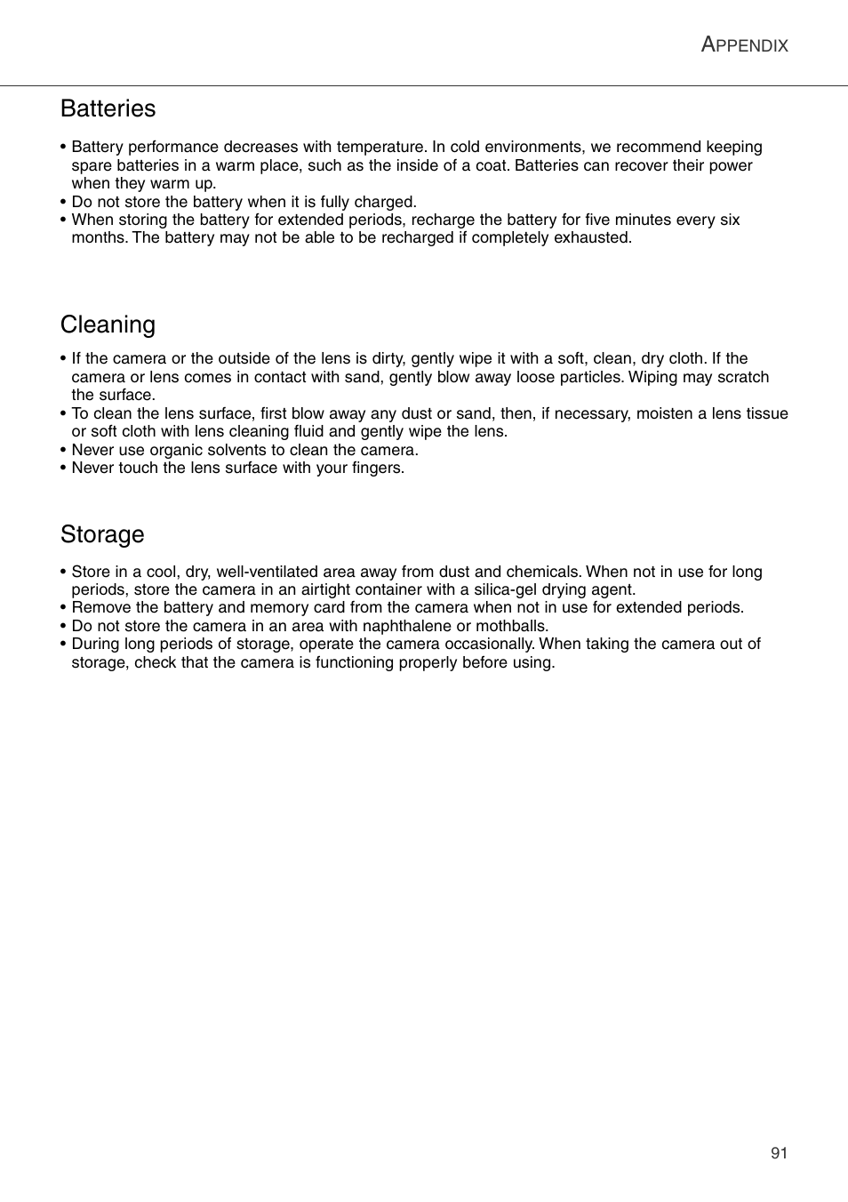 Cleaning, Storage, Batteries | Konica Minolta DiMAGE Xi User Manual | Page 91 / 96