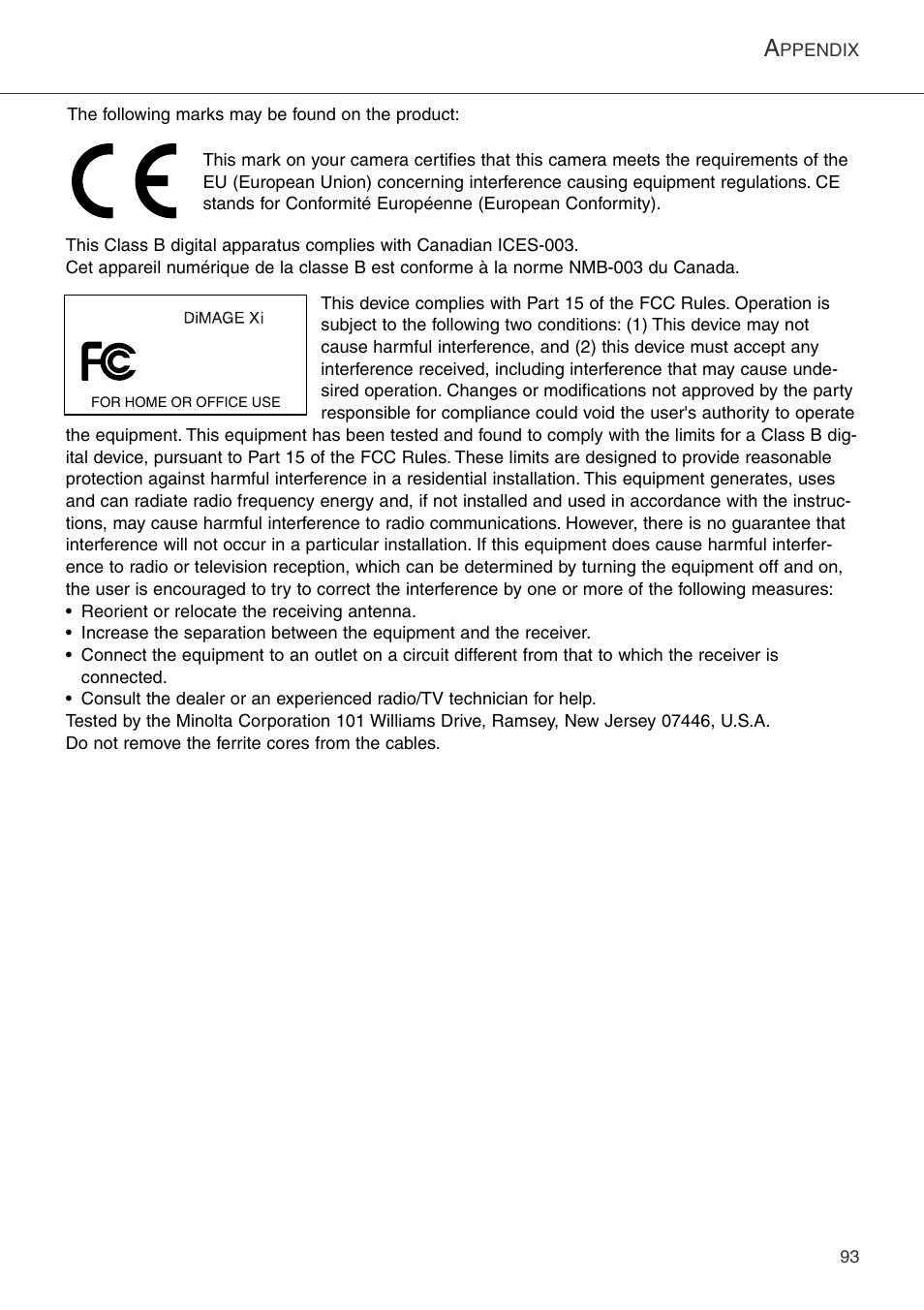 Konica Minolta DiMAGE Xi User Manual | Page 93 / 96