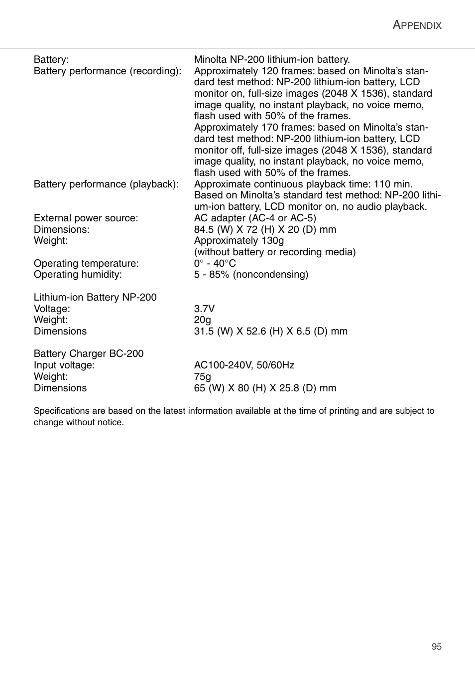 Konica Minolta DiMAGE Xi User Manual | Page 95 / 96