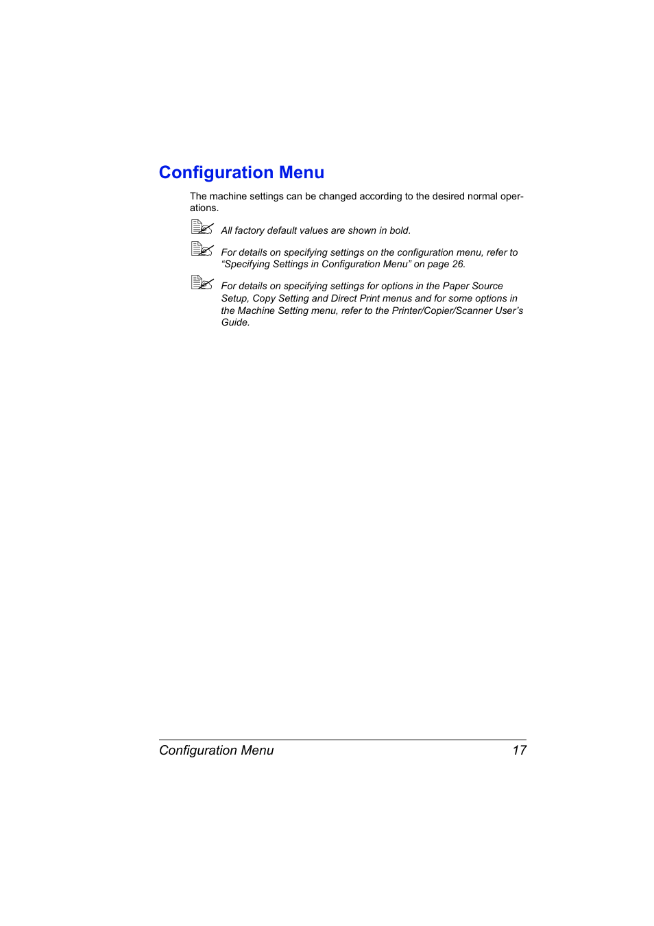 Configuration menu, Configuration menu 17 | Konica Minolta 4556-9598-01A User Manual | Page 23 / 84