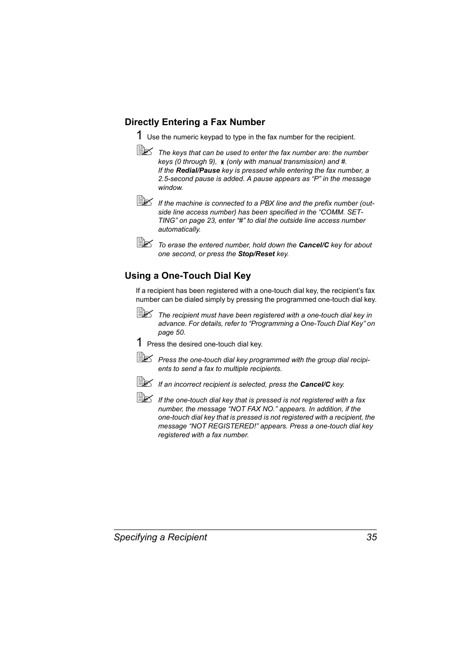 Directly entering a fax number, Using a one-touch dial key | Konica Minolta 4556-9598-01A User Manual | Page 41 / 84