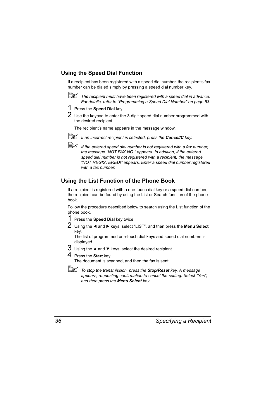 Using the speed dial function, Using the list function of the phone book | Konica Minolta 4556-9598-01A User Manual | Page 42 / 84