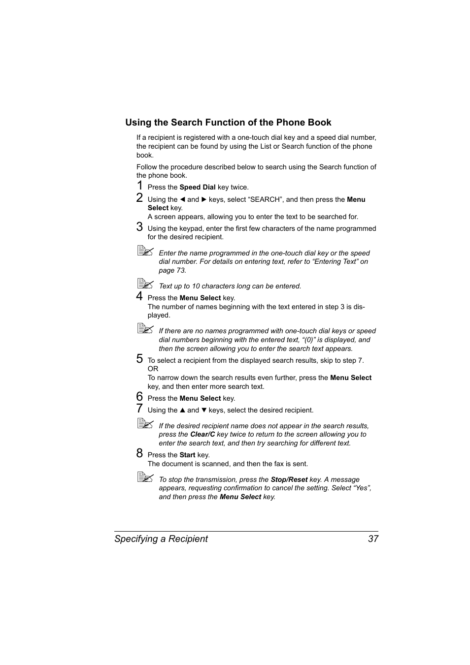 Using the search function of the phone book, Using the search function of the phone book 37 | Konica Minolta 4556-9598-01A User Manual | Page 43 / 84