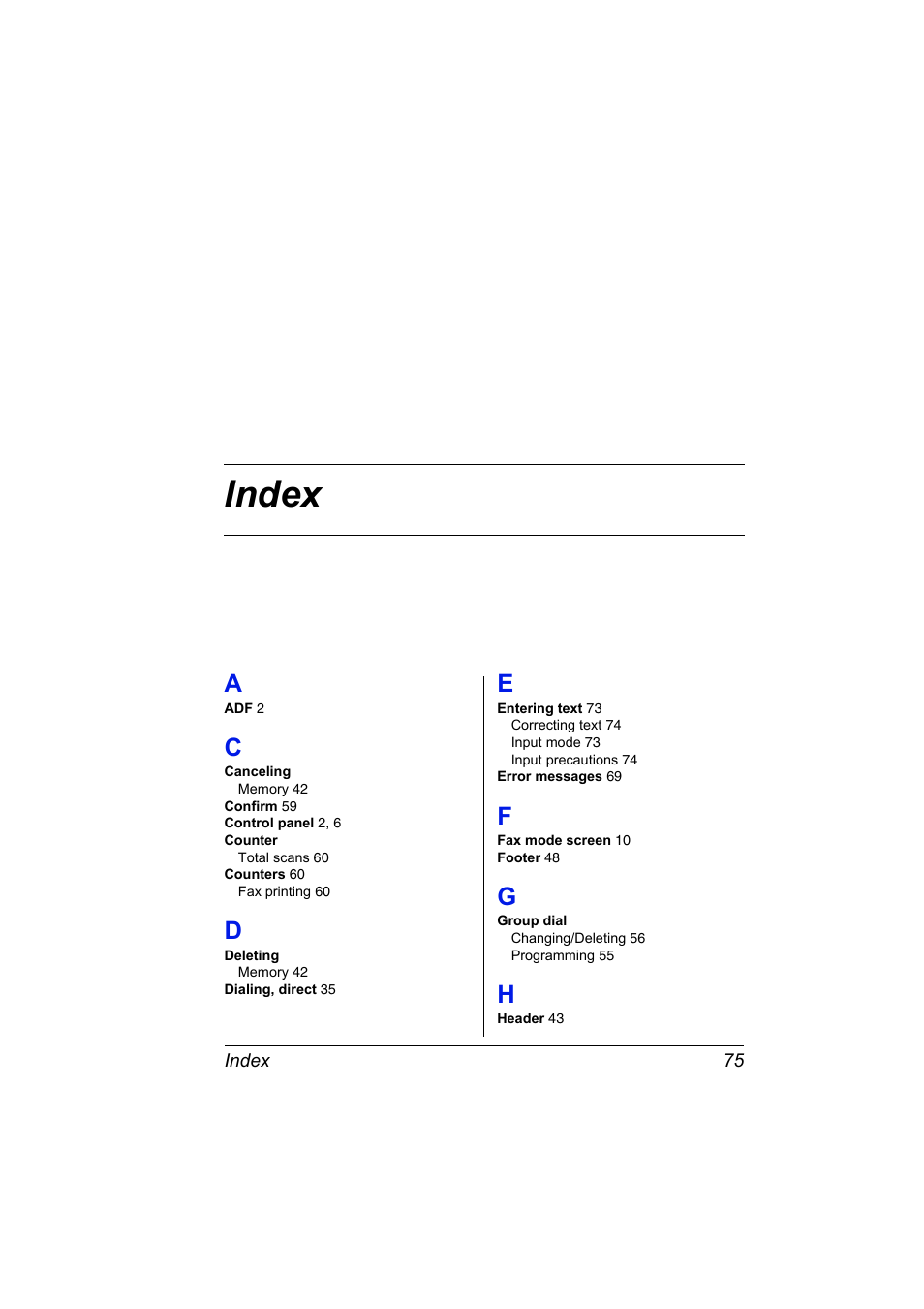 Index, A to h | Konica Minolta 4556-9598-01A User Manual | Page 81 / 84