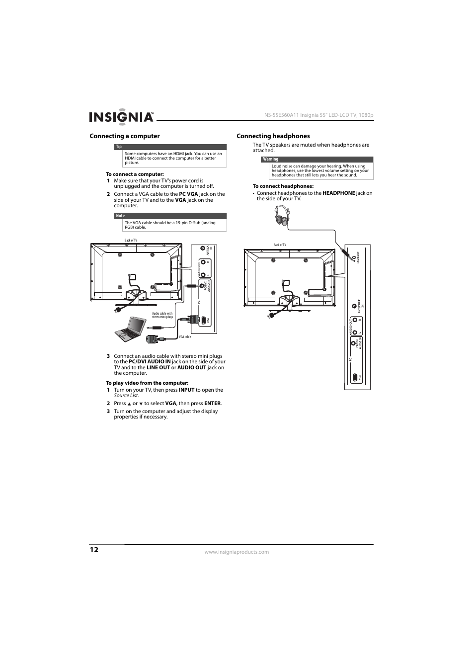 Connecting a computer, Connecting headphones, Connecting a computer connecting headphones | Ee “connecting headphones, Connecting a computer” on | Konica Minolta NS-55E560A11 User Manual | Page 16 / 40