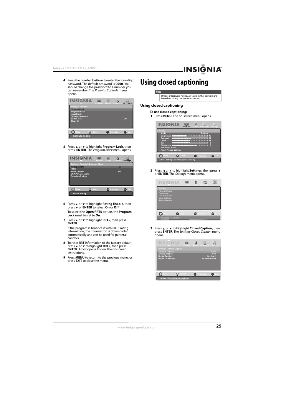 Using closed captioning, E “using closed captioning | Konica Minolta NS-55E560A11 User Manual | Page 29 / 40