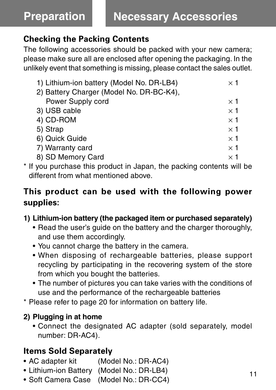 Preparation, Necessary accessories, Preparation necessary accessories | Konica Minolta Revio KD310Z User Manual | Page 11 / 113
