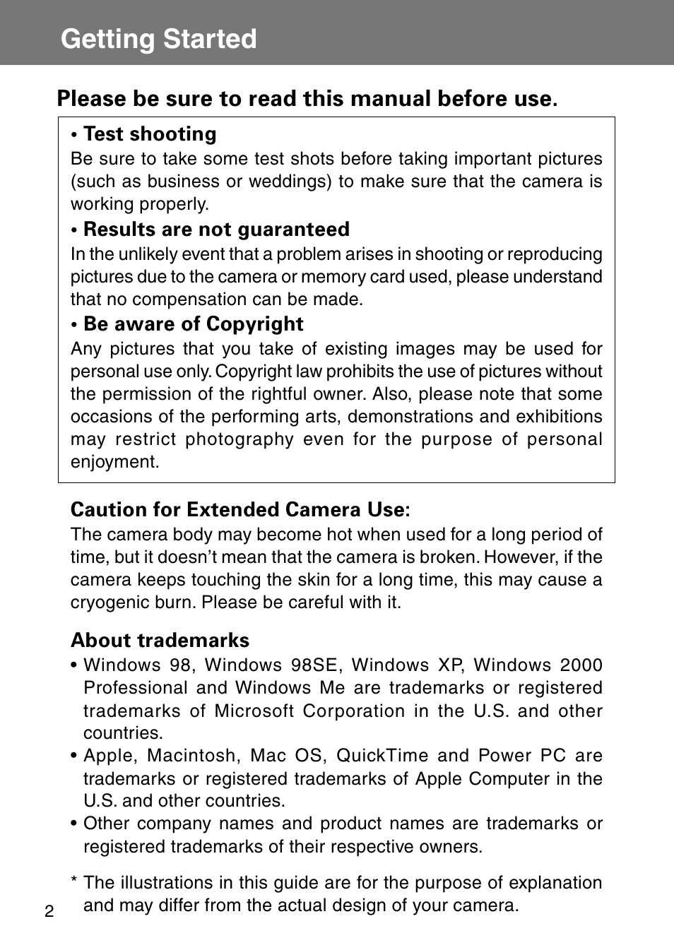 Getting started, Please be sure to read this manual before use | Konica Minolta Revio KD310Z User Manual | Page 2 / 113