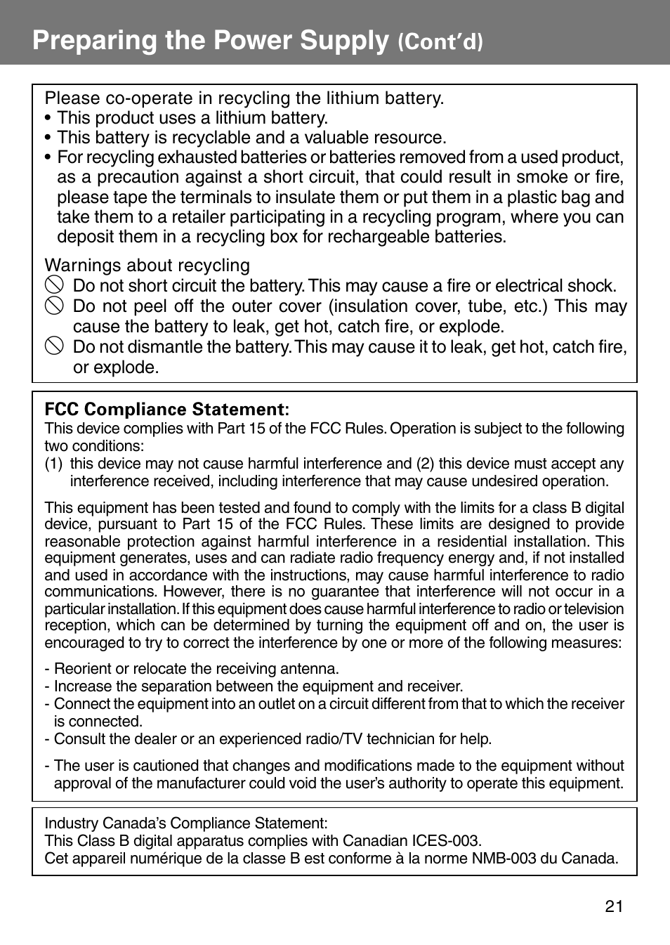 Preparing the power supply, Cont’d) | Konica Minolta Revio KD310Z User Manual | Page 21 / 113
