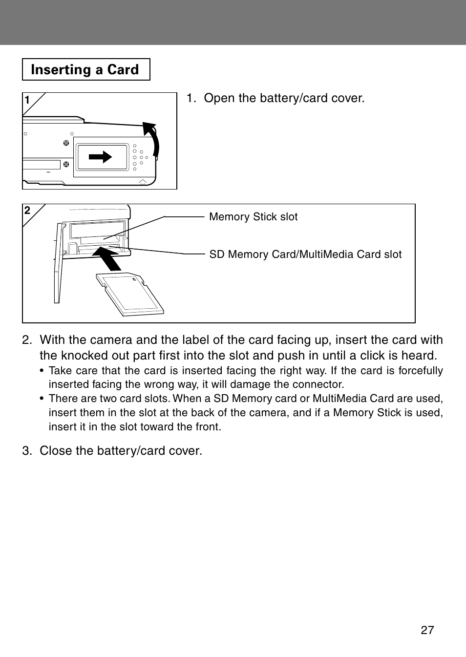 Inserting a card | Konica Minolta Revio KD310Z User Manual | Page 27 / 113