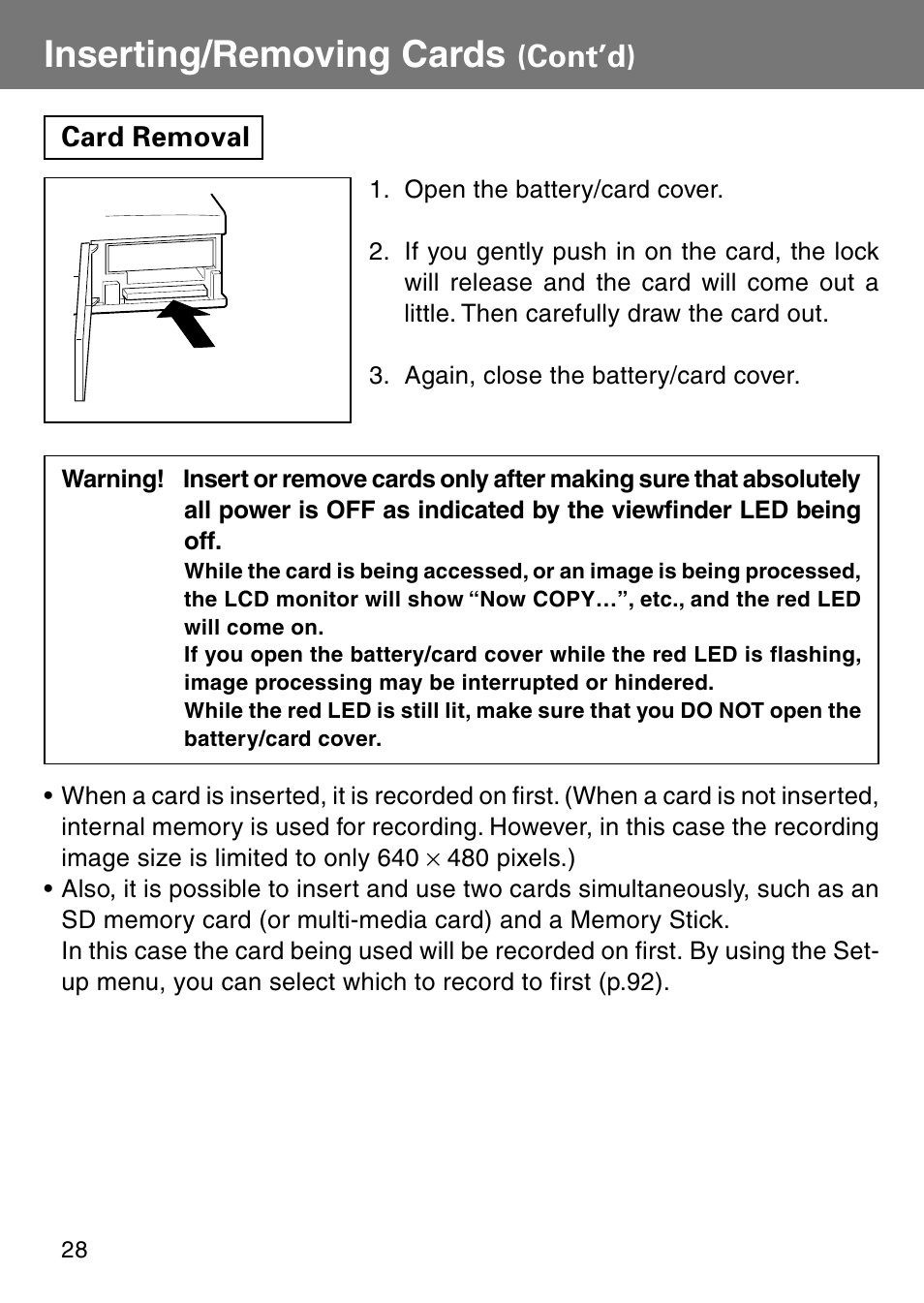 Inserting/removing cards, Cont’d) | Konica Minolta Revio KD310Z User Manual | Page 28 / 113