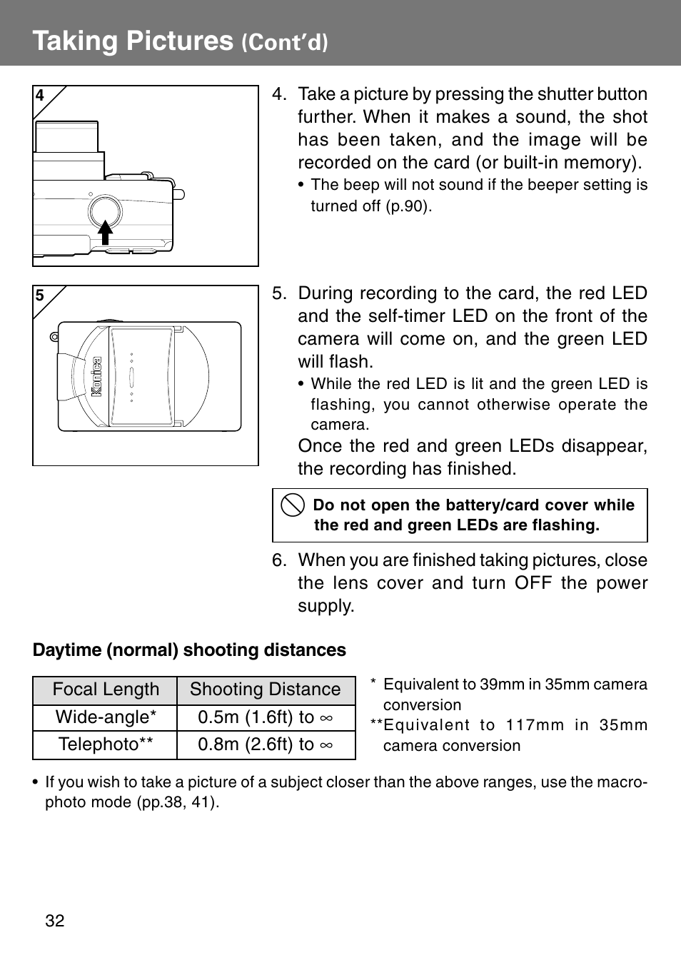 Taking pictures, Cont’d) | Konica Minolta Revio KD310Z User Manual | Page 32 / 113