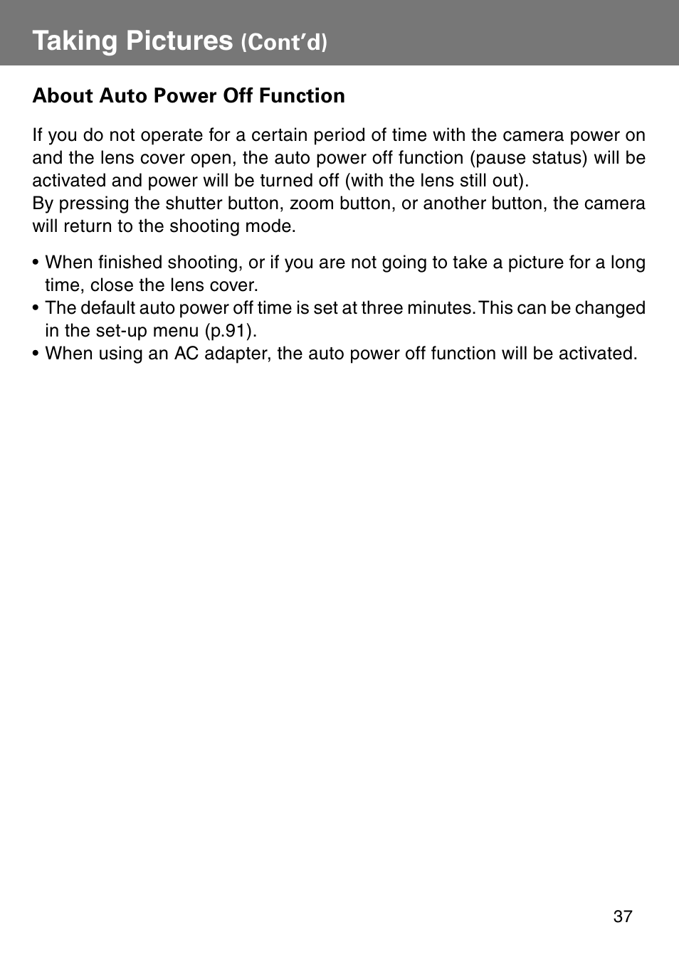 Taking pictures, Cont’d) | Konica Minolta Revio KD310Z User Manual | Page 37 / 113