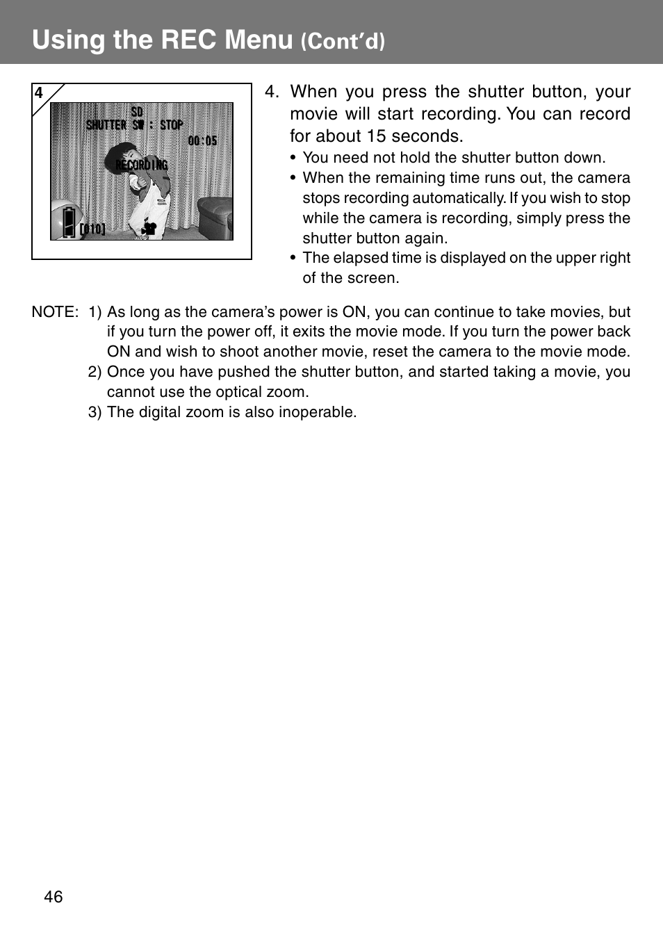 Using the rec menu, Cont’d) | Konica Minolta Revio KD310Z User Manual | Page 46 / 113