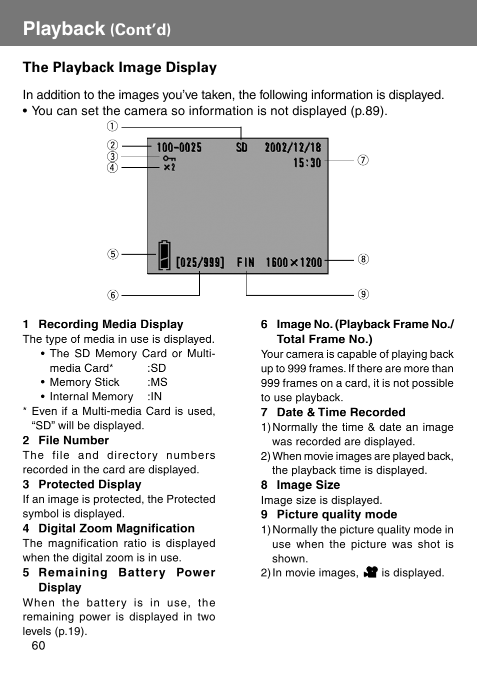Playback, Cont’d), The playback image display | Konica Minolta Revio KD310Z User Manual | Page 60 / 113