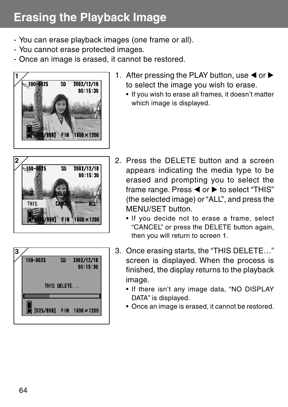 Erasing the playback image | Konica Minolta Revio KD310Z User Manual | Page 64 / 113