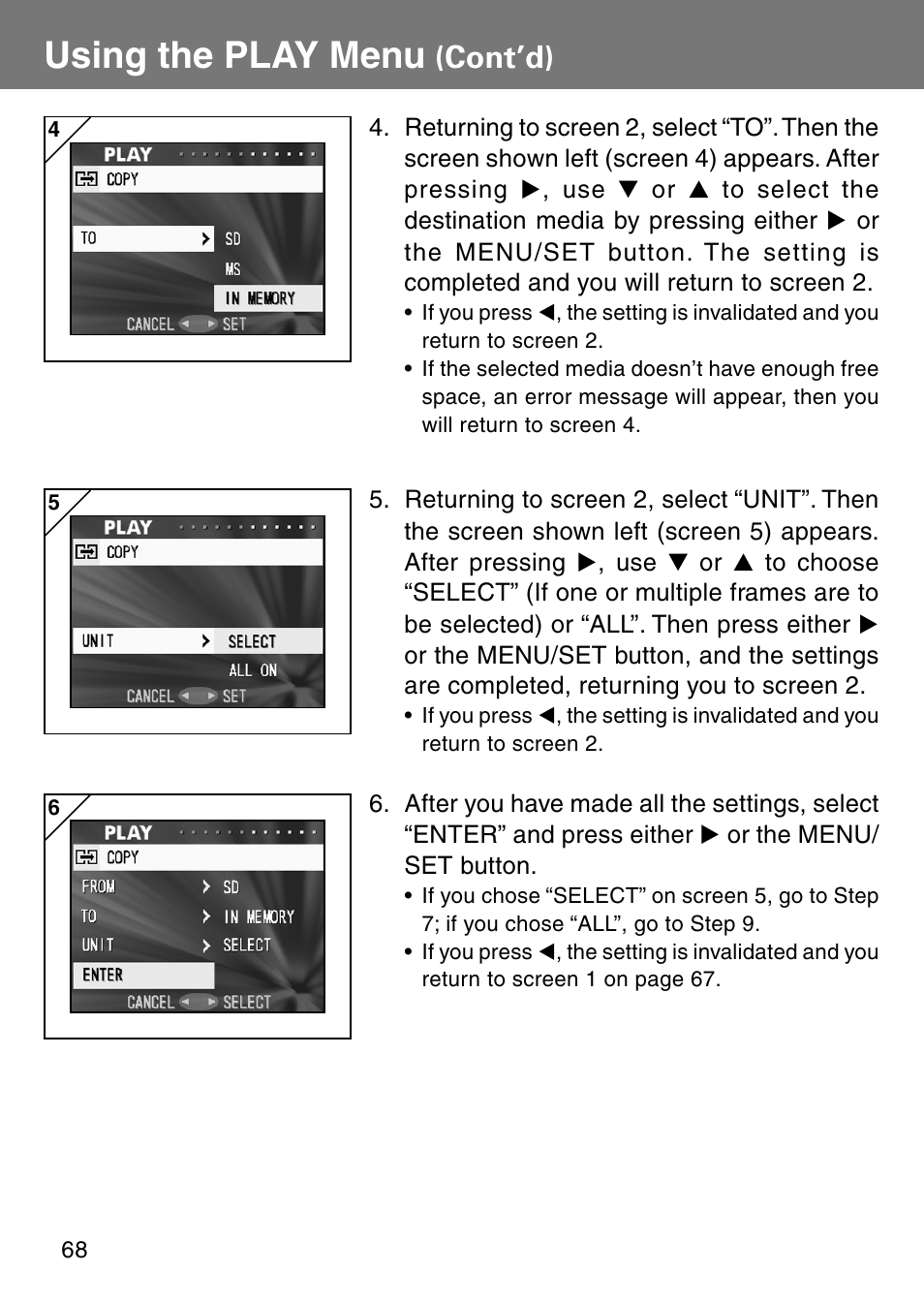 Using the play menu, Cont’d) | Konica Minolta Revio KD310Z User Manual | Page 68 / 113