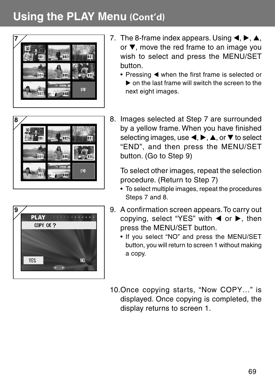 Using the play menu, Cont’d) | Konica Minolta Revio KD310Z User Manual | Page 69 / 113