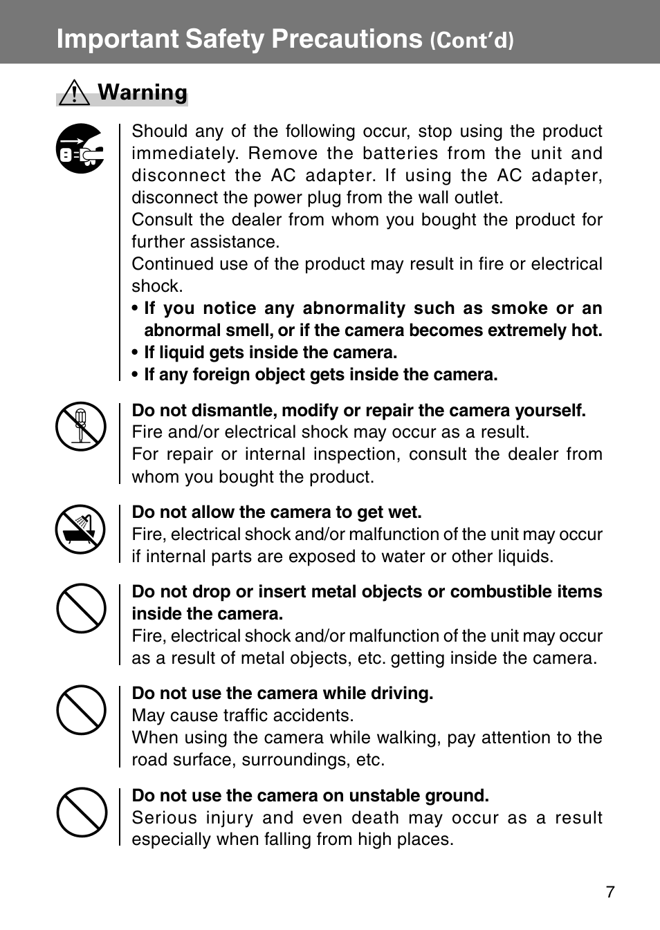 Important safety precautions, Cont’d) warning | Konica Minolta Revio KD310Z User Manual | Page 7 / 113
