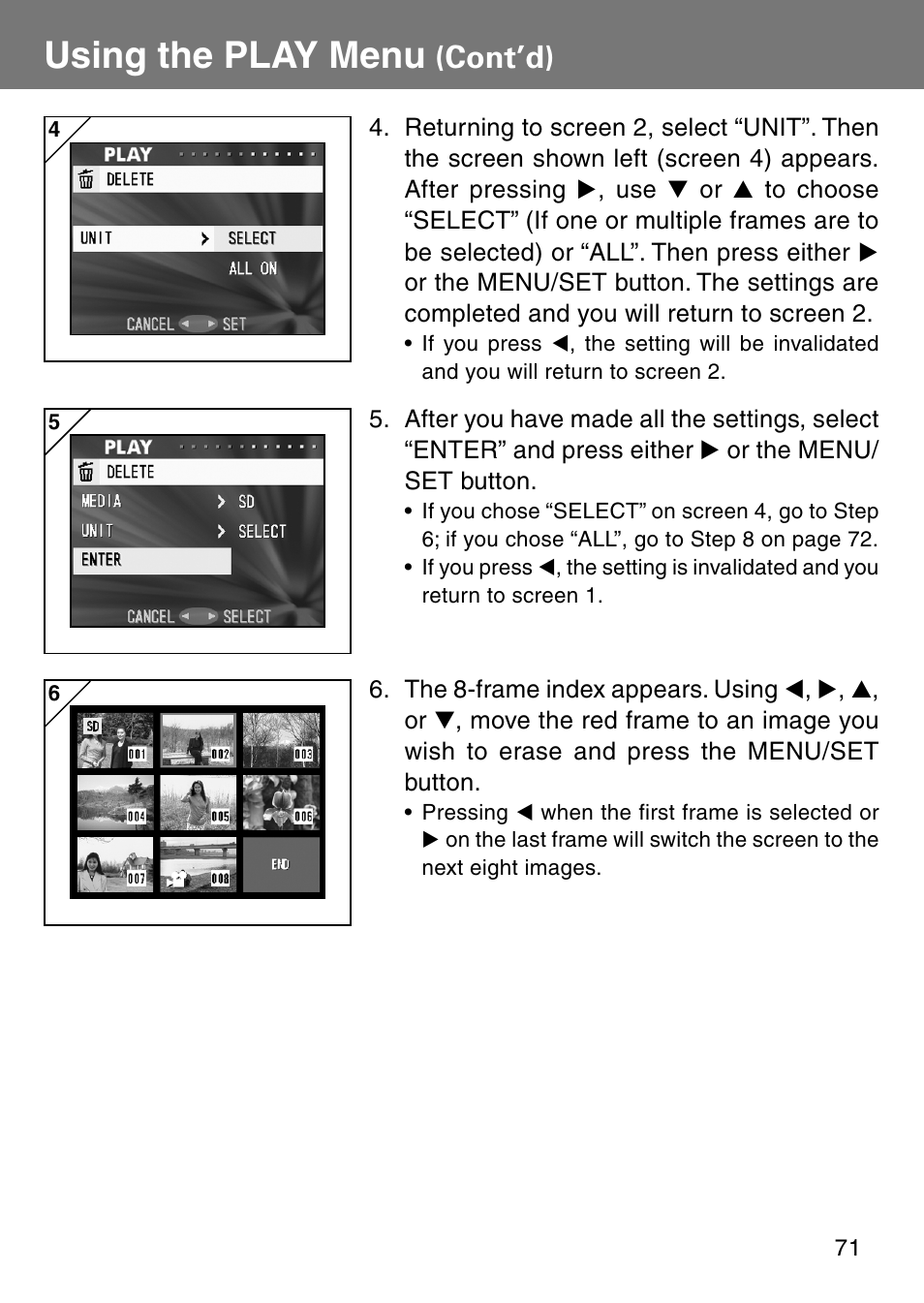 Using the play menu, Cont’d) | Konica Minolta Revio KD310Z User Manual | Page 71 / 113