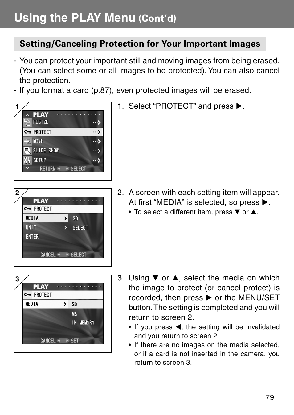 Using the play menu, Cont’d) | Konica Minolta Revio KD310Z User Manual | Page 79 / 113