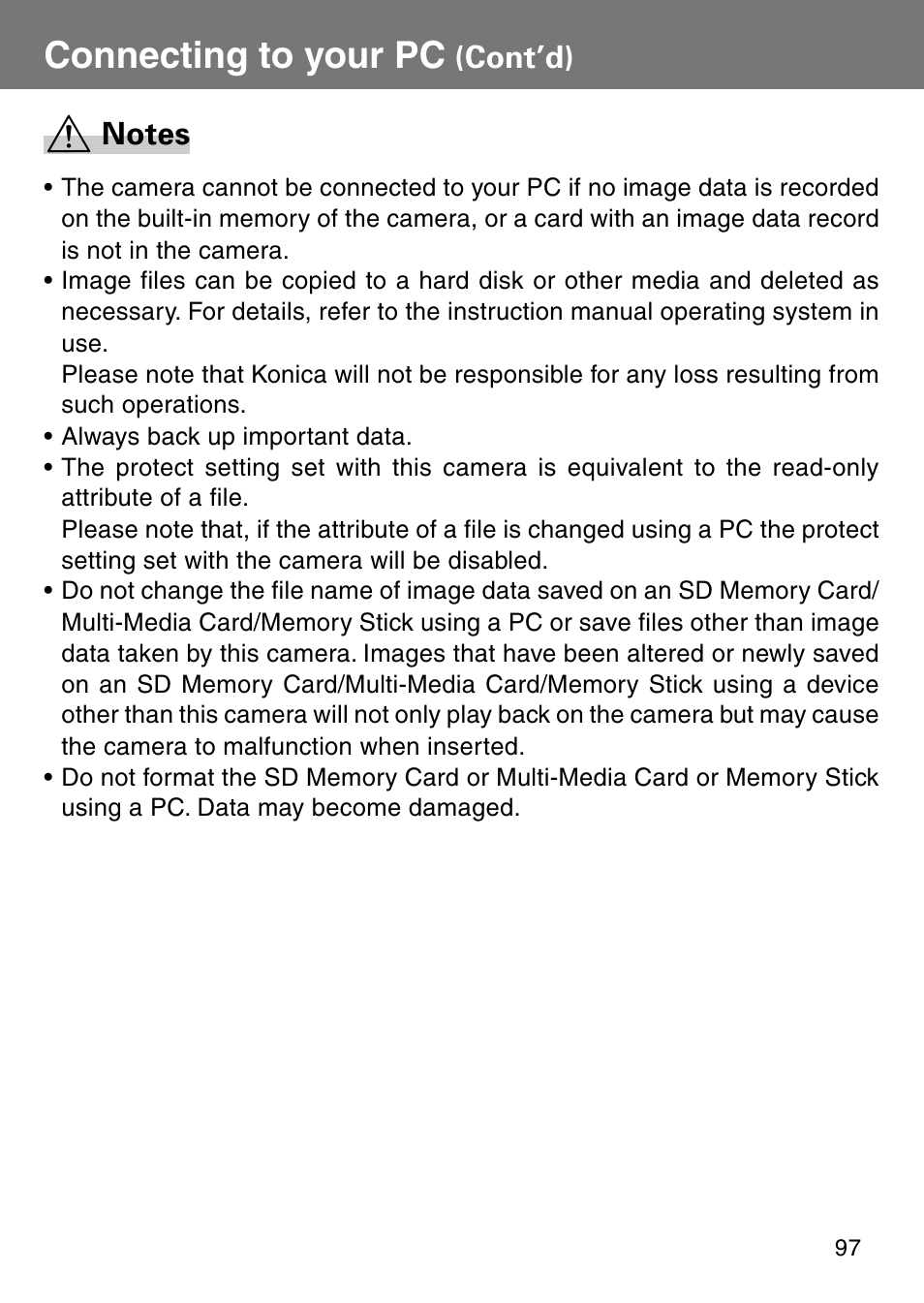 Connecting to your pc | Konica Minolta Revio KD310Z User Manual | Page 97 / 113