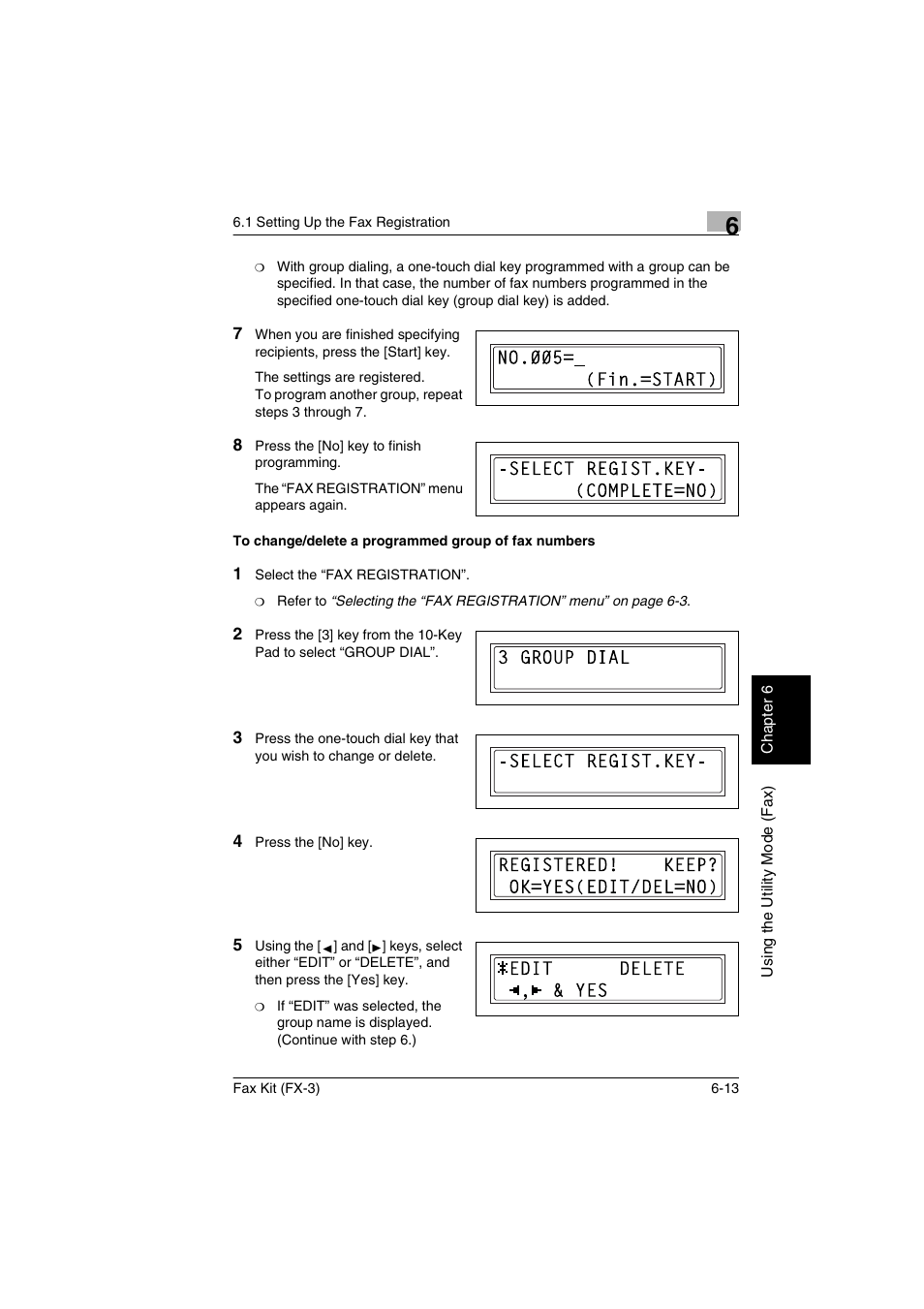 To change/delete a programmed group of fax numbers | Konica Minolta Fax Kit (FX-3) User Manual | Page 102 / 160