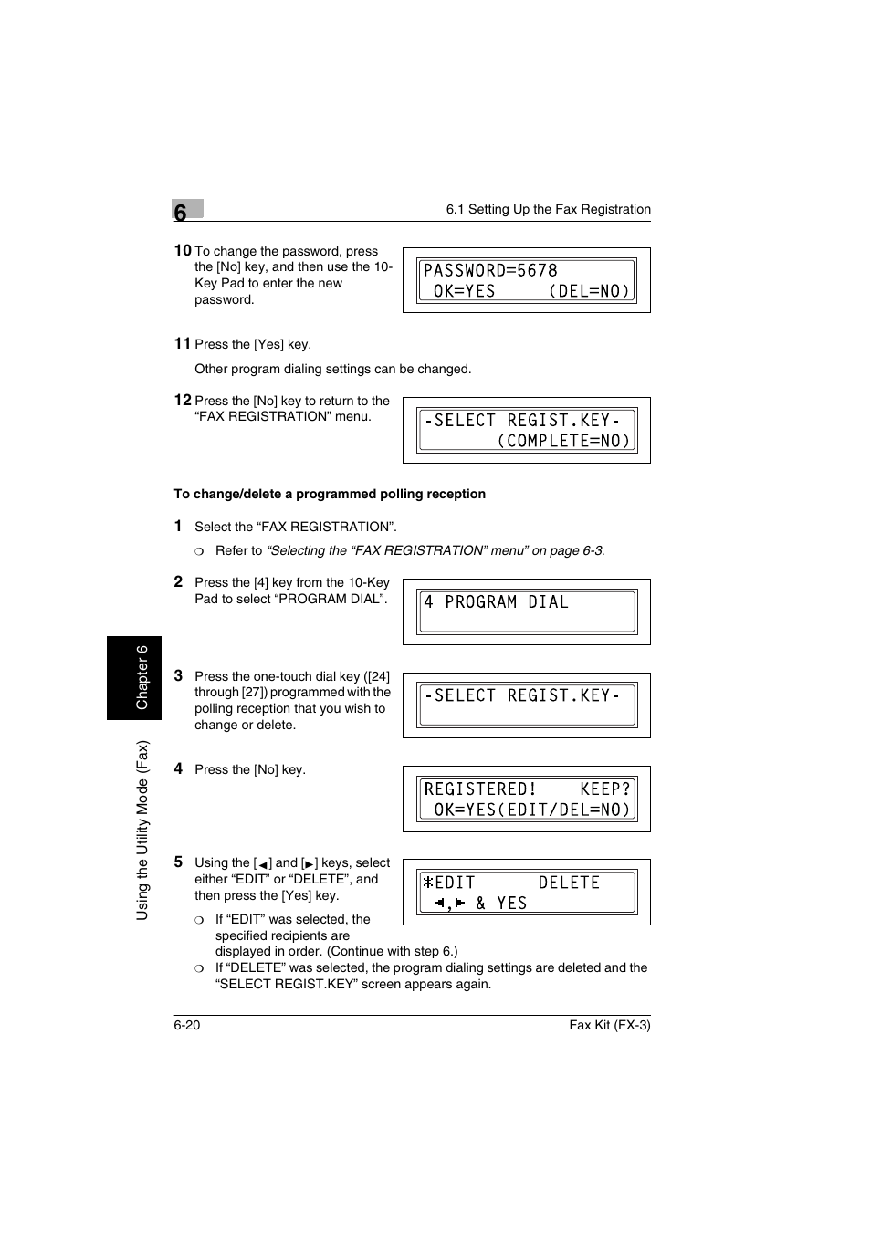 To change/delete a programmed polling reception | Konica Minolta Fax Kit (FX-3) User Manual | Page 109 / 160