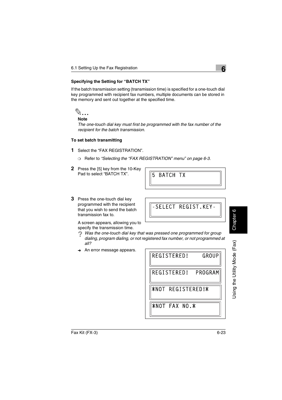 Specifying the setting for “batch tx, To set batch transmitting | Konica Minolta Fax Kit (FX-3) User Manual | Page 112 / 160