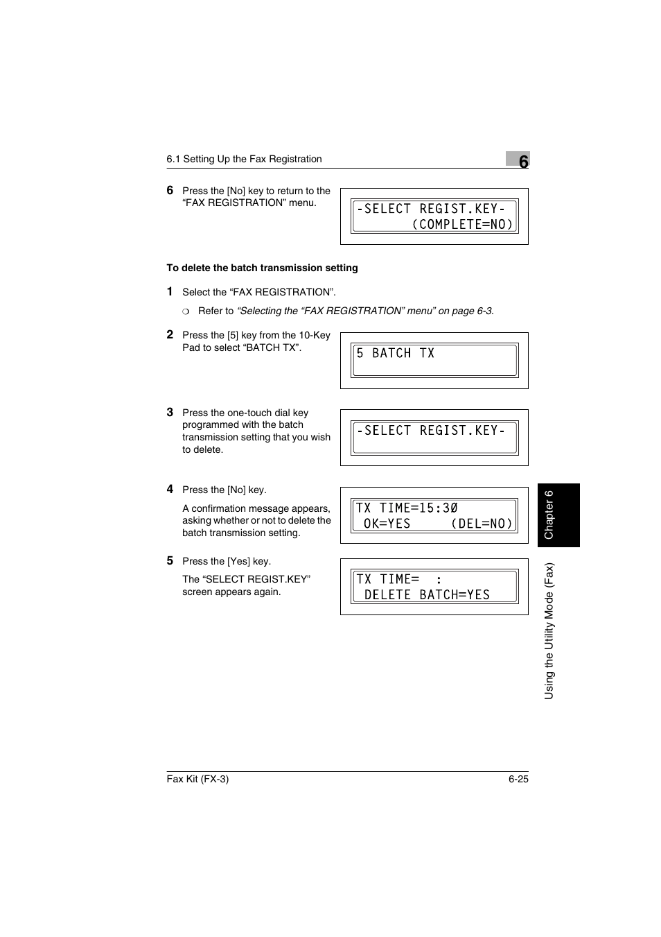 To delete the batch transmission setting, To delete the batch transmission setting -25 | Konica Minolta Fax Kit (FX-3) User Manual | Page 114 / 160