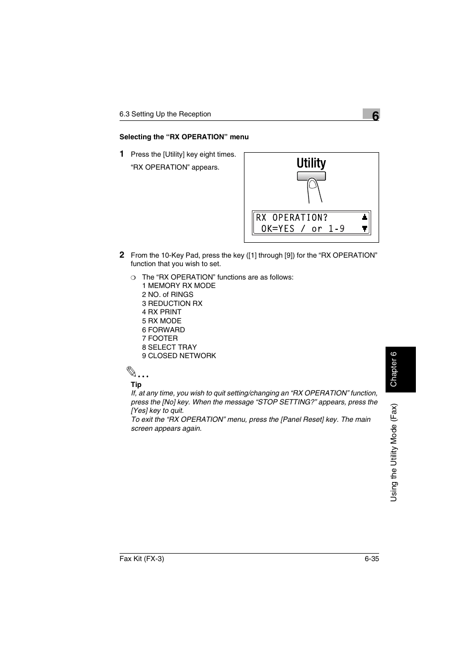 Selecting the “rx operation” menu, Selecting the “rx operation” menu -35 | Konica Minolta Fax Kit (FX-3) User Manual | Page 124 / 160