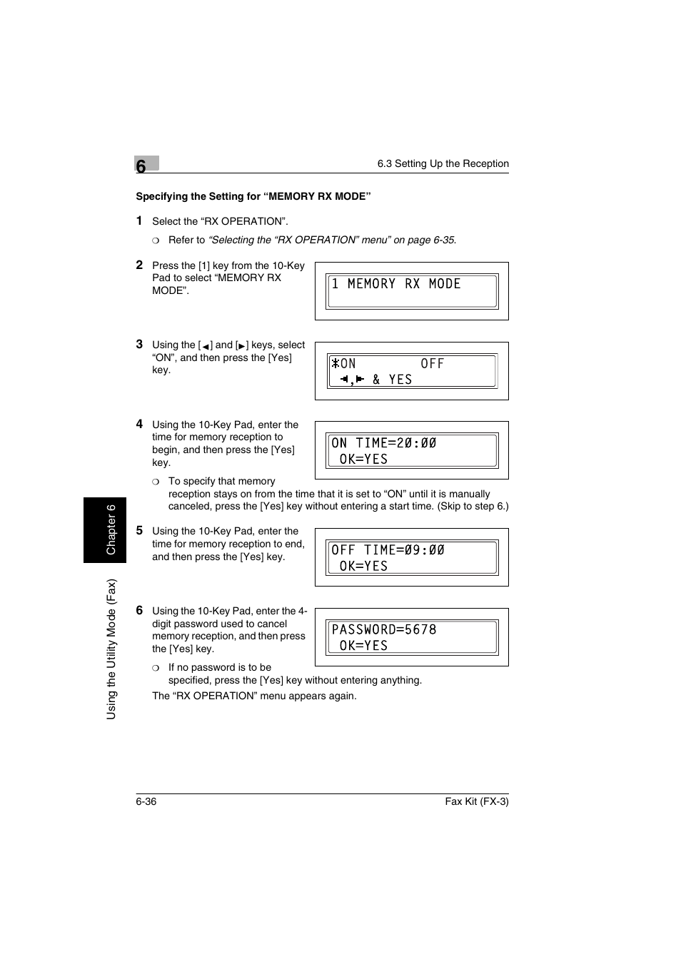 Specifying the setting for “memory rx mode, Specifying the setting for “memory rx mode” -36 | Konica Minolta Fax Kit (FX-3) User Manual | Page 125 / 160