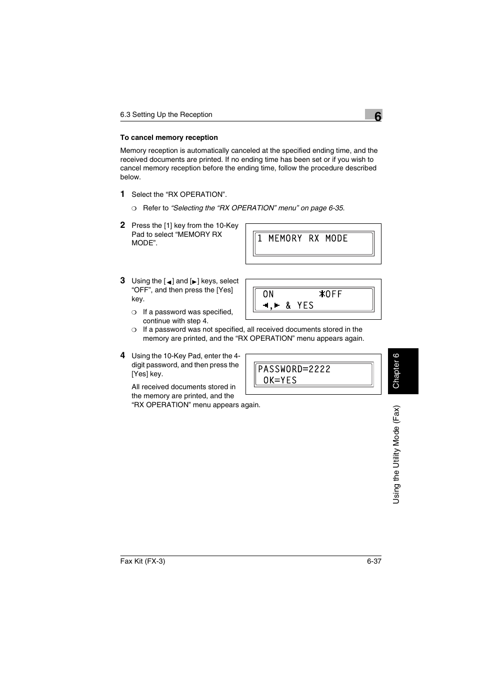 To cancel memory reception, To cancel memory reception -37 | Konica Minolta Fax Kit (FX-3) User Manual | Page 126 / 160