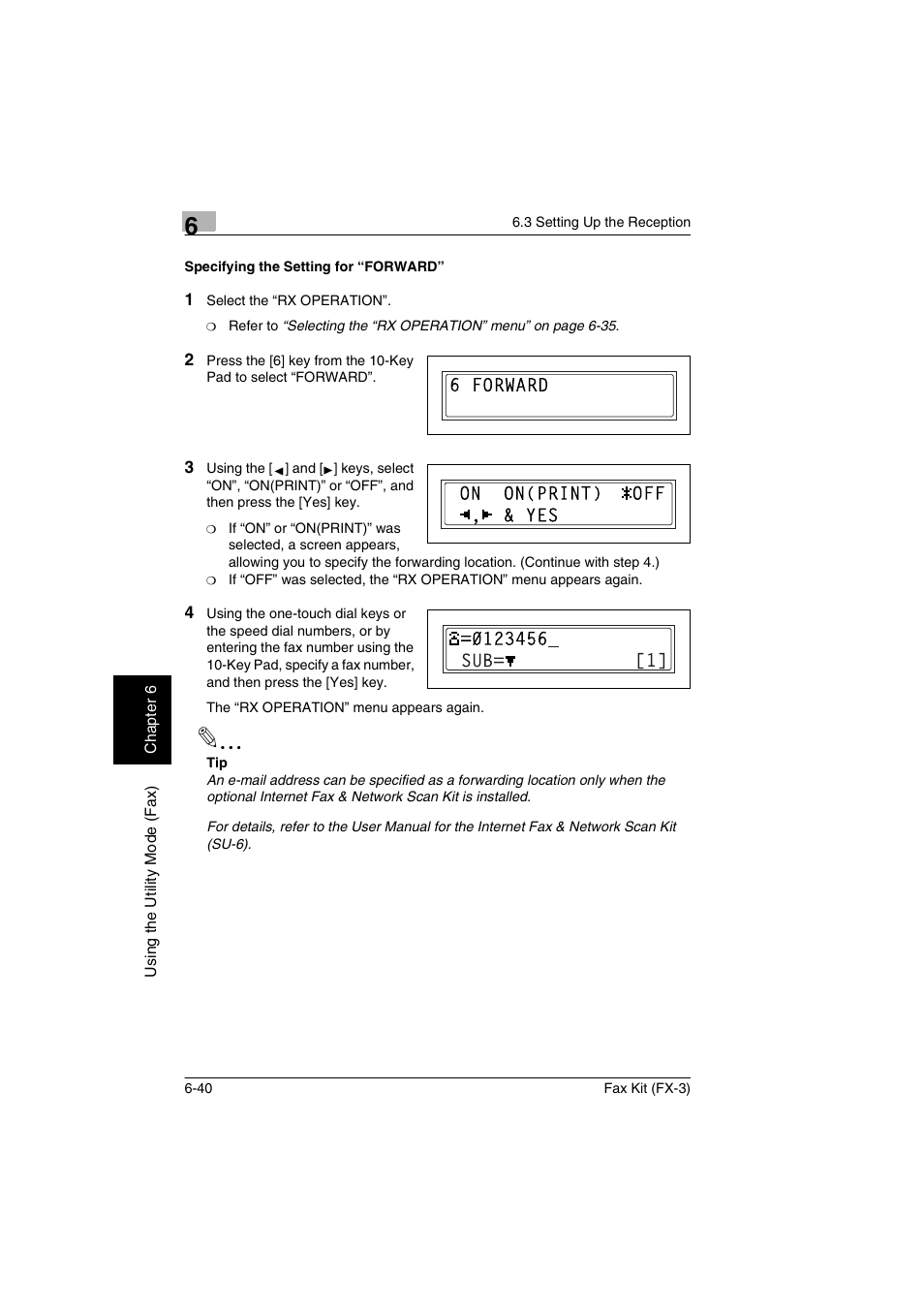 Specifying the setting for “forward, Specifying the setting for “forward” -40 | Konica Minolta Fax Kit (FX-3) User Manual | Page 129 / 160