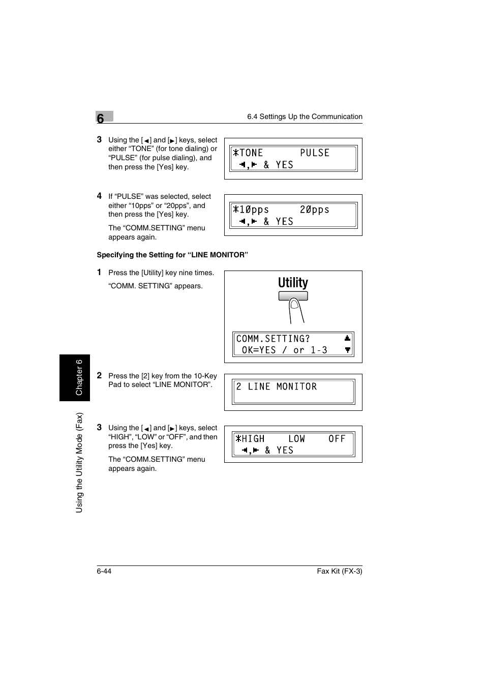 Specifying the setting for “line monitor, Specifying the setting for “line monitor” -44 | Konica Minolta Fax Kit (FX-3) User Manual | Page 133 / 160