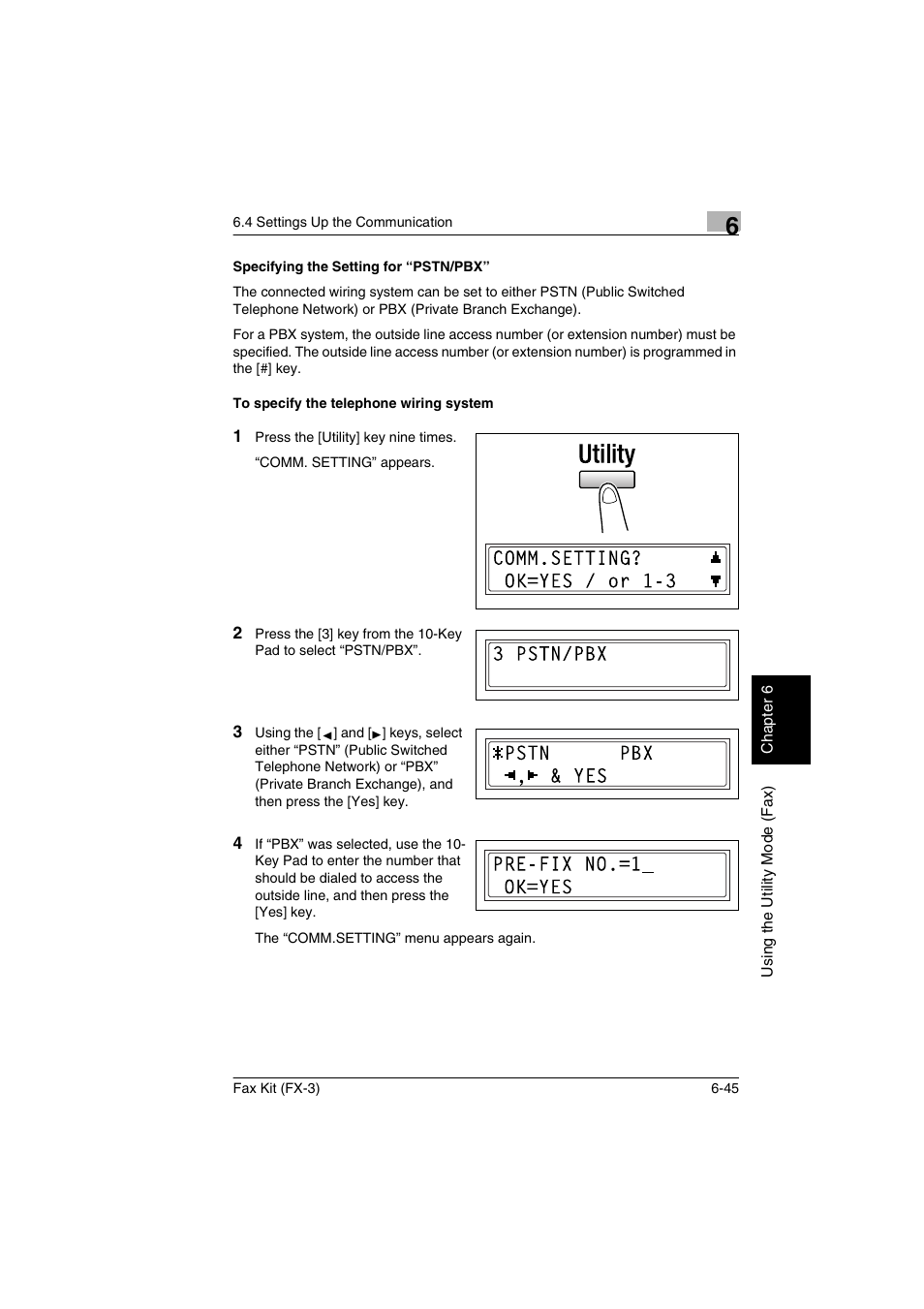 Specifying the setting for “pstn/pbx, To specify the telephone wiring system, P. 6-45) | Konica Minolta Fax Kit (FX-3) User Manual | Page 134 / 160