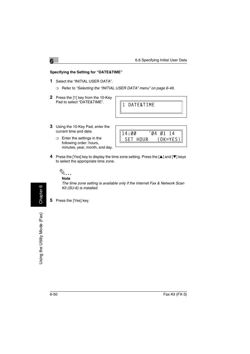 Specifying the setting for “date&time, Specifying the setting for “date&time” -50 | Konica Minolta Fax Kit (FX-3) User Manual | Page 139 / 160