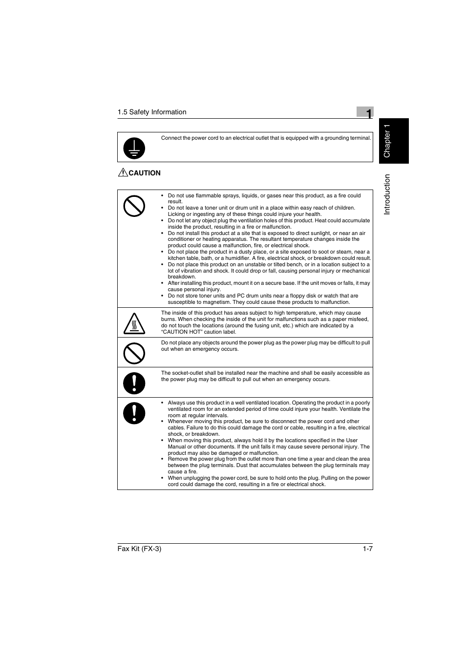 Caution, Caution -7 | Konica Minolta Fax Kit (FX-3) User Manual | Page 14 / 160