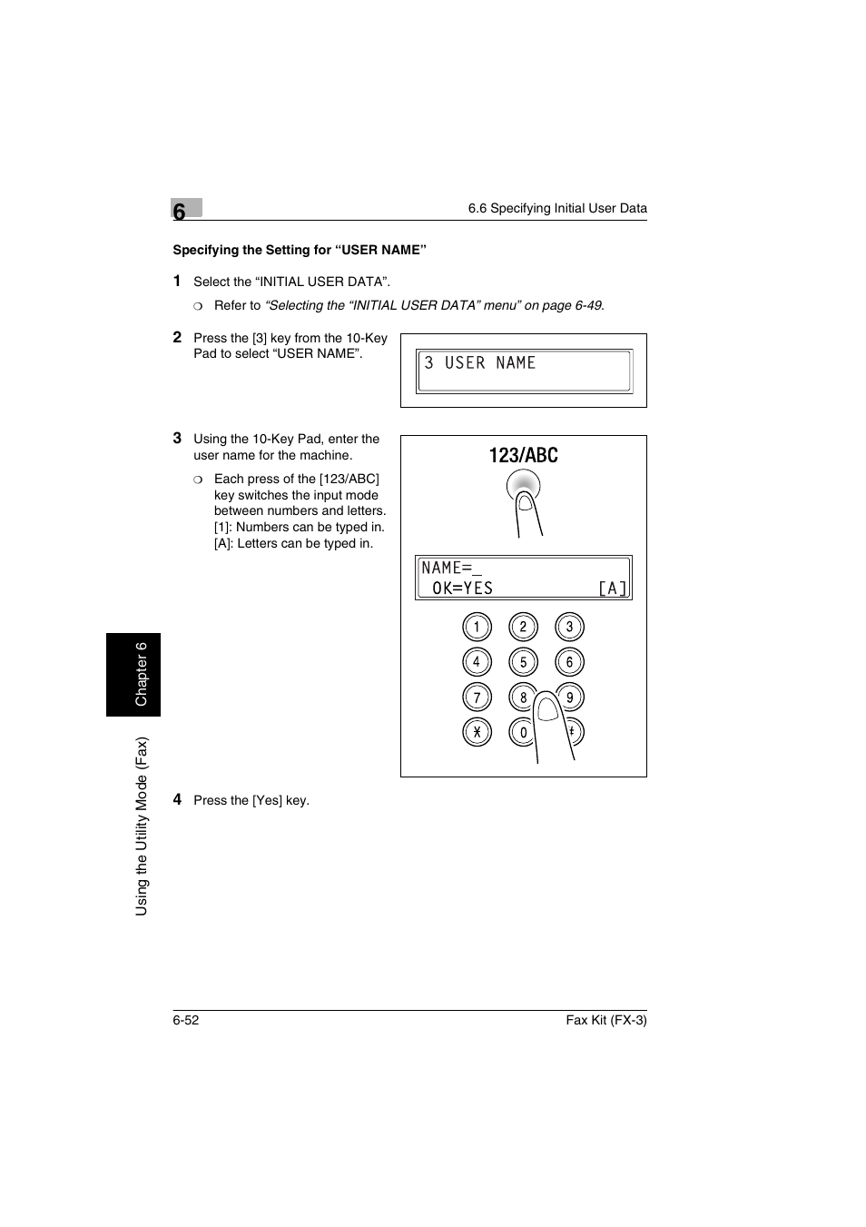 Specifying the setting for “user name, Specifying the setting for “user name” -52 | Konica Minolta Fax Kit (FX-3) User Manual | Page 141 / 160