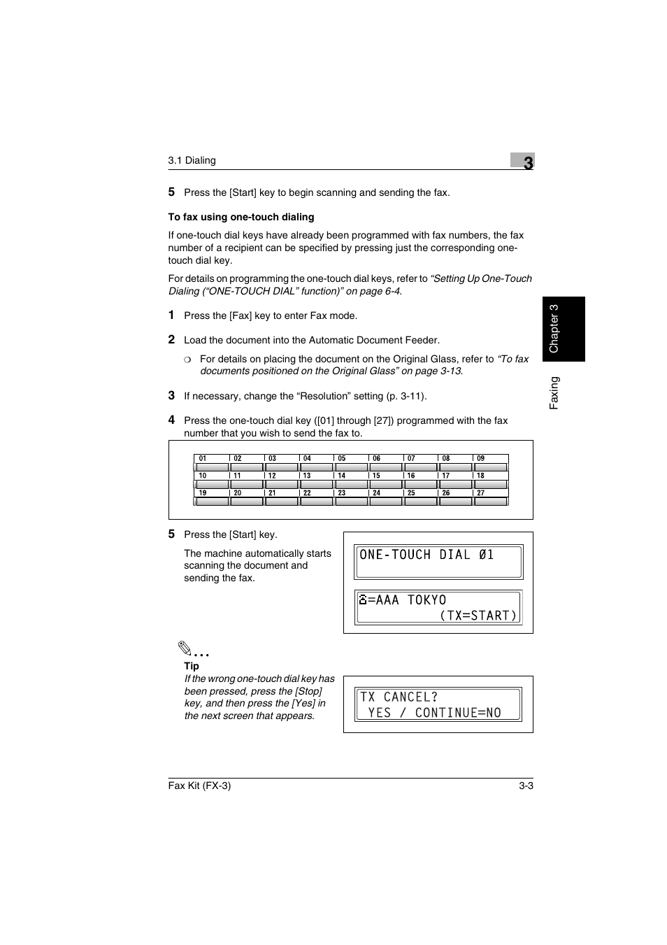 To fax using one-touch dialing, To fax using one-touch dialing -3 | Konica Minolta Fax Kit (FX-3) User Manual | Page 32 / 160