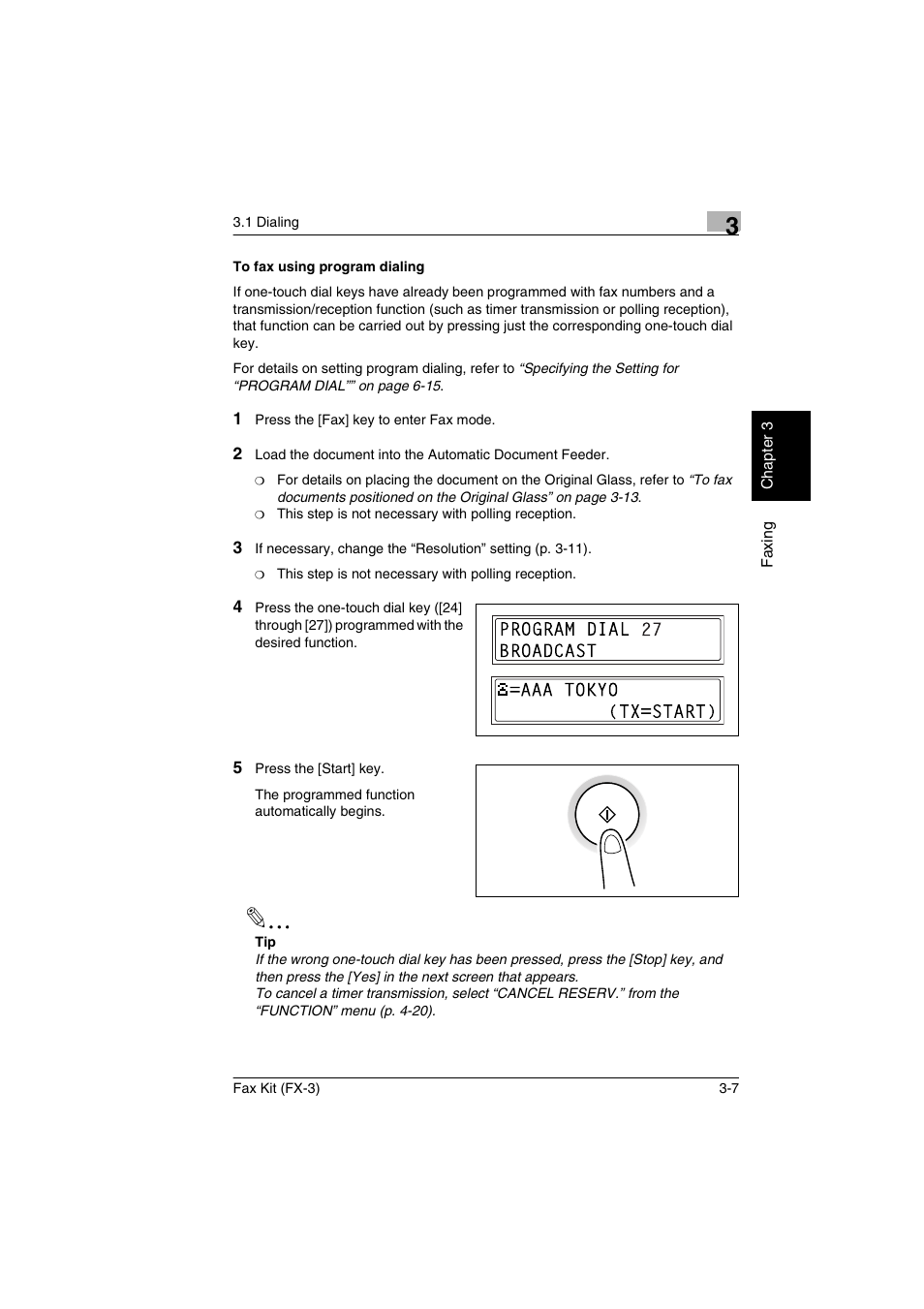 To fax using program dialing, To fax using program dialing -7 | Konica Minolta Fax Kit (FX-3) User Manual | Page 36 / 160