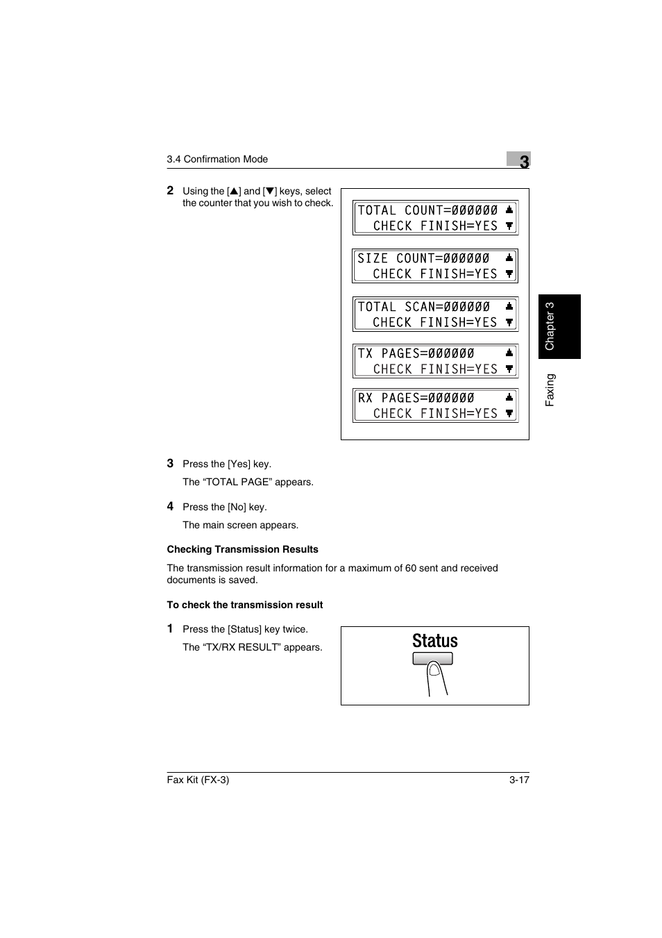 Checking transmission results, To check the transmission result | Konica Minolta Fax Kit (FX-3) User Manual | Page 46 / 160