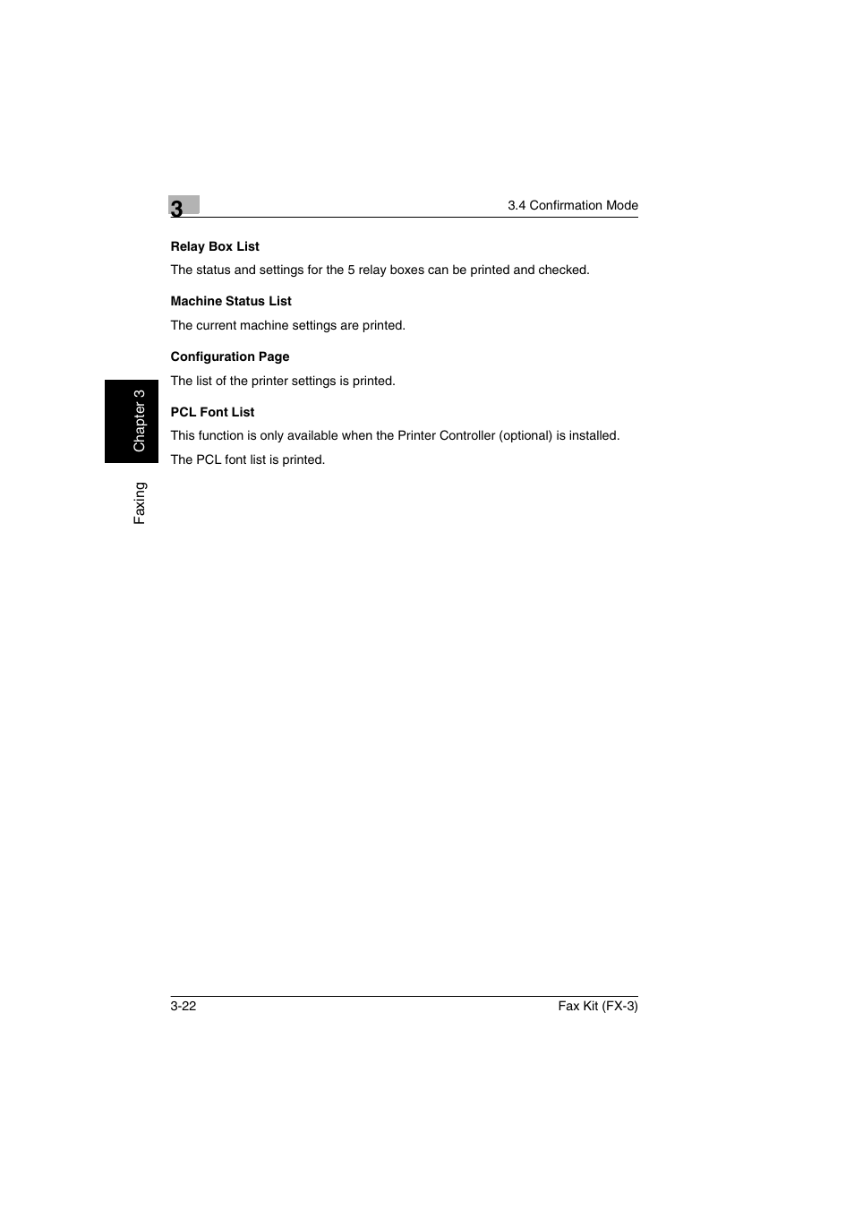 Relay box list, Machine status list, Pcl font list | Konica Minolta Fax Kit (FX-3) User Manual | Page 51 / 160