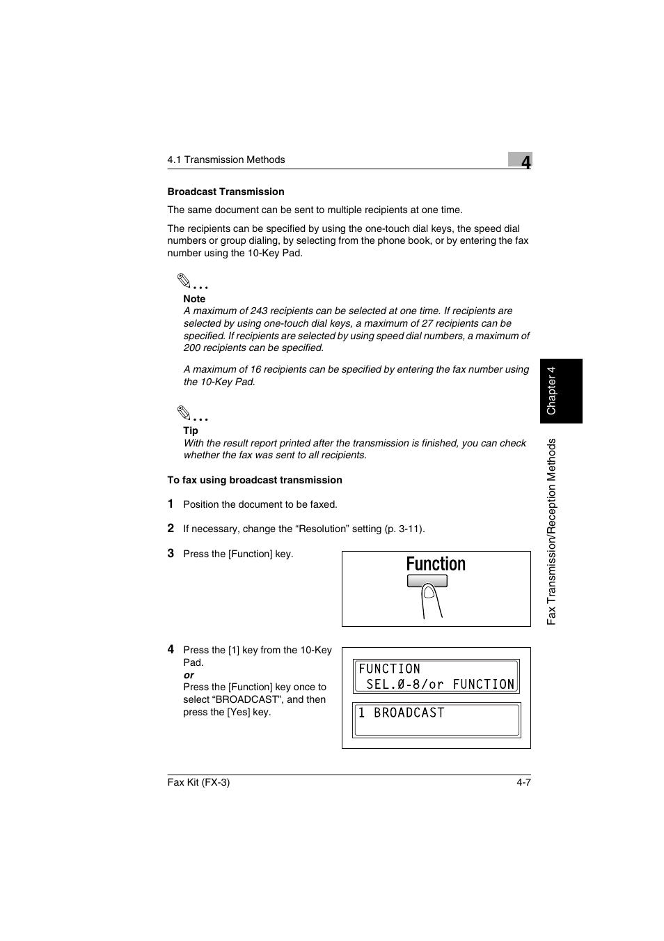 Broadcast transmission, To fax using broadcast transmission | Konica Minolta Fax Kit (FX-3) User Manual | Page 58 / 160